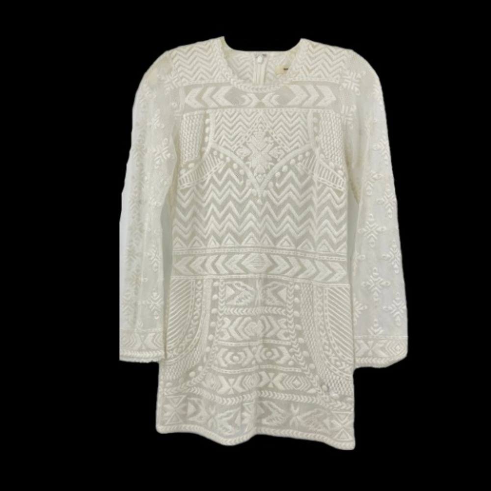 Isabel Marant x H&M Top White Lace Embroidered Tunic Long Sleeve Back Zip Size 4